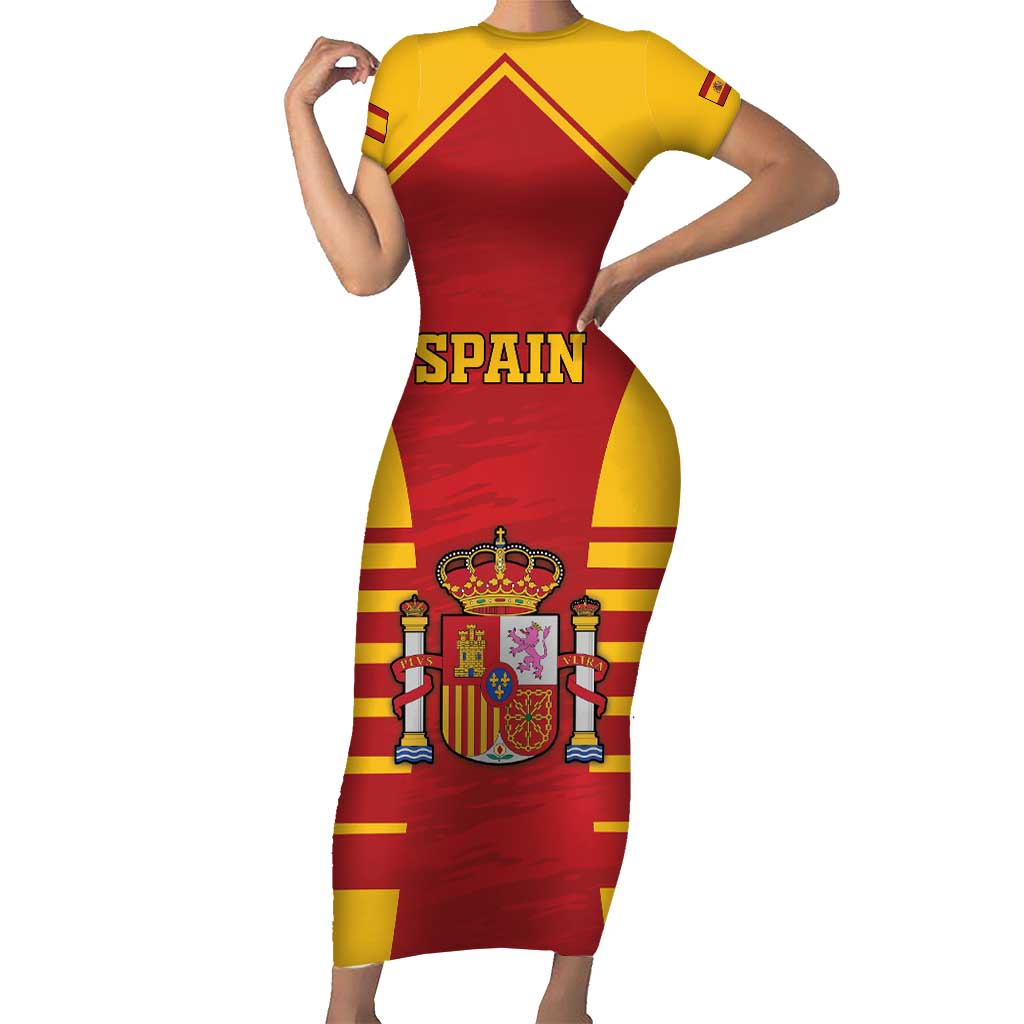 Custom Spain Coat Of Arms Short Sleeve Bodycon Dress Sport Style - Wonder Print Shop