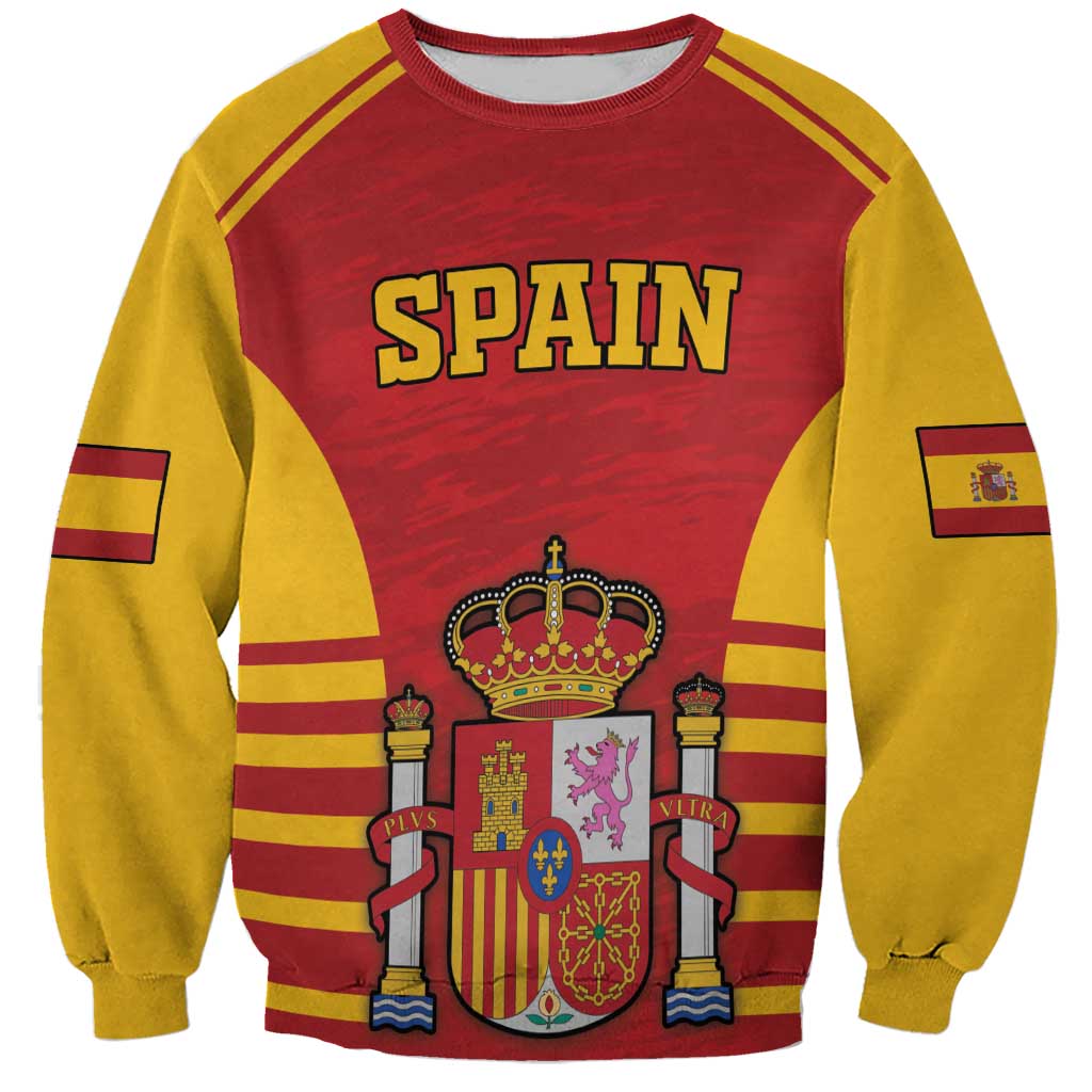 Red and yellow unisex sweatshirt with Spain text and coat of arms graphic