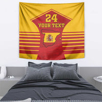 Yellow-red Spain coat of arms tapestry featuring large 24 and YOUR TEXT lettering.