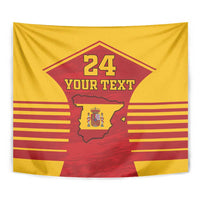 Front-facing yellow-red Spain coat of arms tapestry with 24 and YOUR TEXT in the middle.
