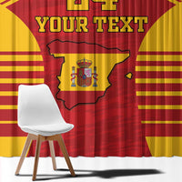 Close-up Spain flag curtain panel with red map and crest, “YOUR TEXT” and “24”