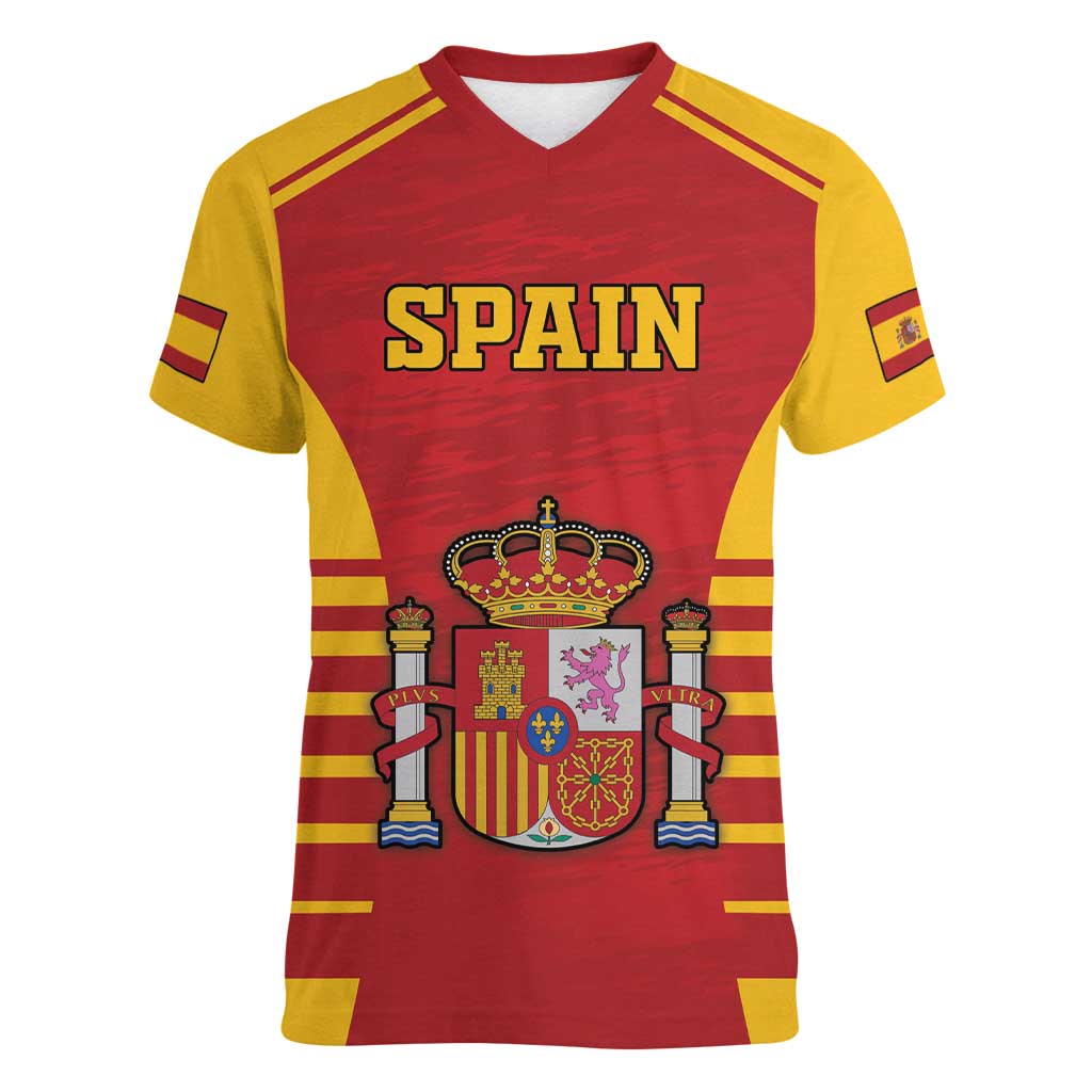 Custom Spain Coat Of Arms Women V-Neck T-Shirt Sport Style - Wonder Print Shop