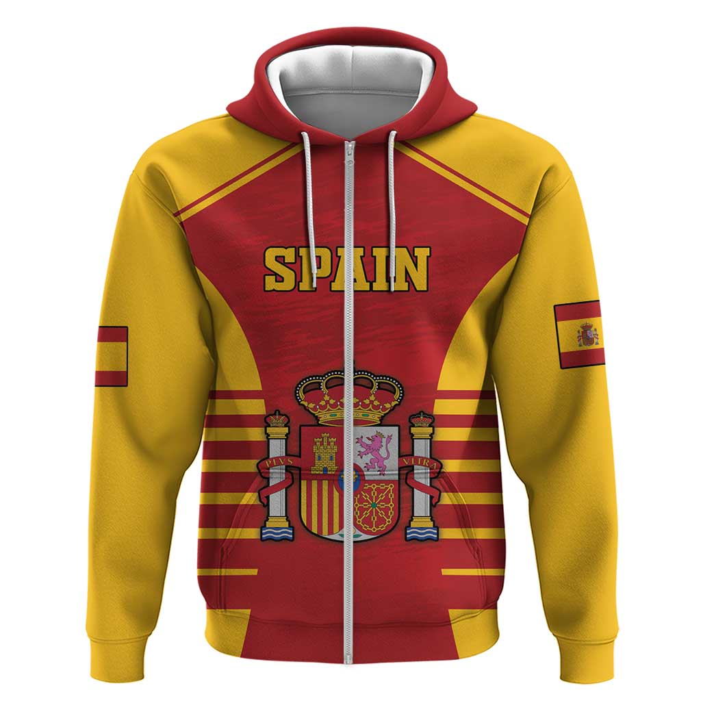 Custom Spain Coat Of Arms Zip Hoodie Sport Style - Wonder Print Shop