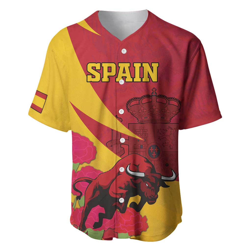 Custom Spain Aggressive Fighting Bull Baseball Jersey With Carnation Flowers - Wonder Print Shop