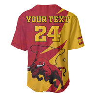 Custom baseball jersey back: YOUR TEXT 24 on red/yellow Spain flag with bull graphic