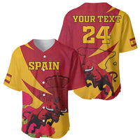 Custom baseball jersey showing SPAIN front and back with YOUR TEXT 24 and bull design