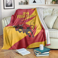Spain flag-style bull blanket, red and yellow, "24 YOUR TEXT" print