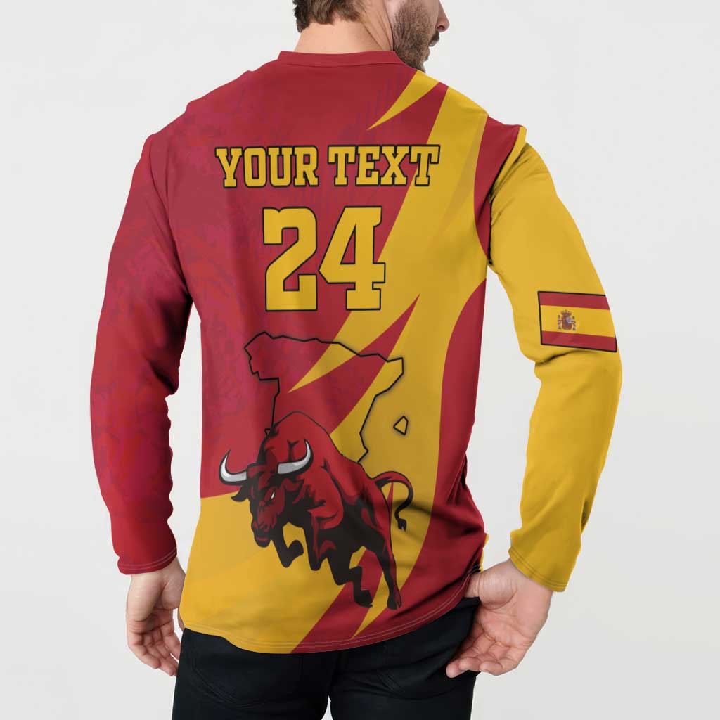 Red and yellow Spain-themed button sweatshirt back with YOUR TEXT and number 24