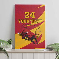 Red and yellow bull custom canvas wall art with '24 YOUR TEXT' design, standing upright
