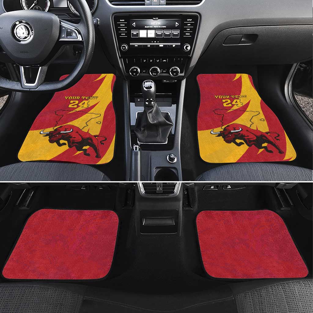 Custom Spain Aggressive Fighting Bull Car Mats With Carnation Flowers - Wonder Print Shop