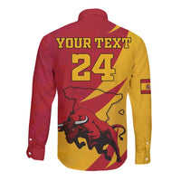 Red and yellow long-sleeve button shirt with back number 24 and bull graphic