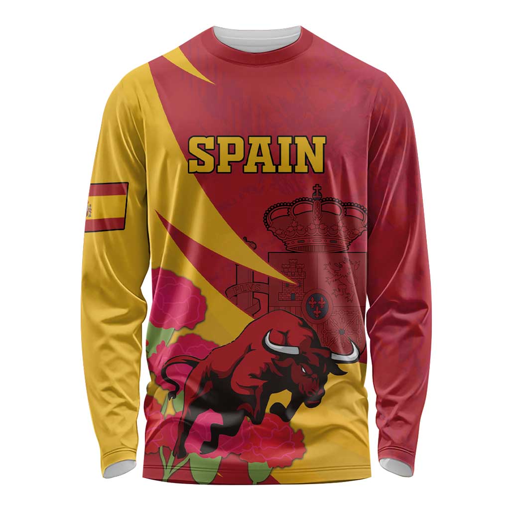 Custom Spain Aggressive Fighting Bull Long Sleeve Shirt With Carnation Flowers - Wonder Print Shop