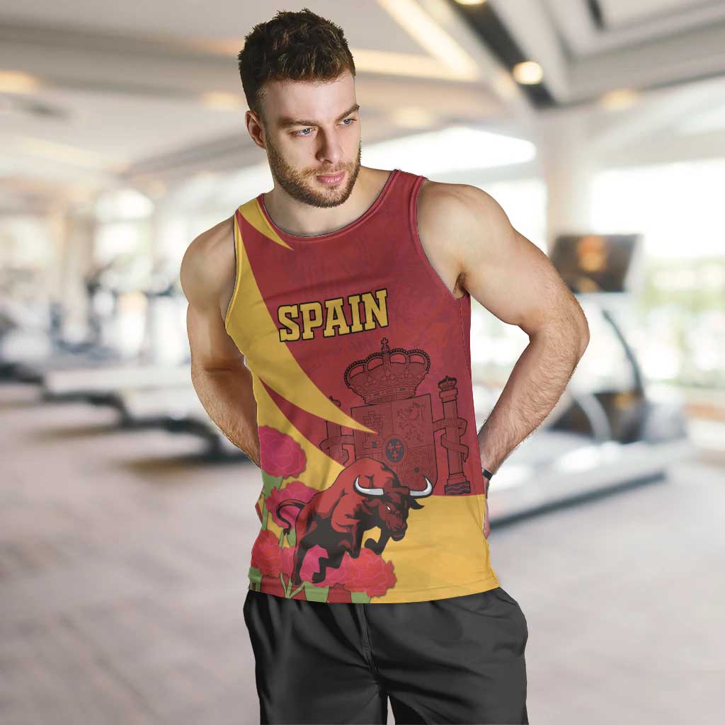 Custom Spain Aggressive Fighting Bull Men Tank Top With Carnation Flowers - Wonder Print Shop