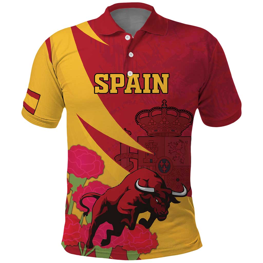 Custom Spain Aggressive Fighting Bull Polo Shirt With Carnation Flowers - Wonder Print Shop