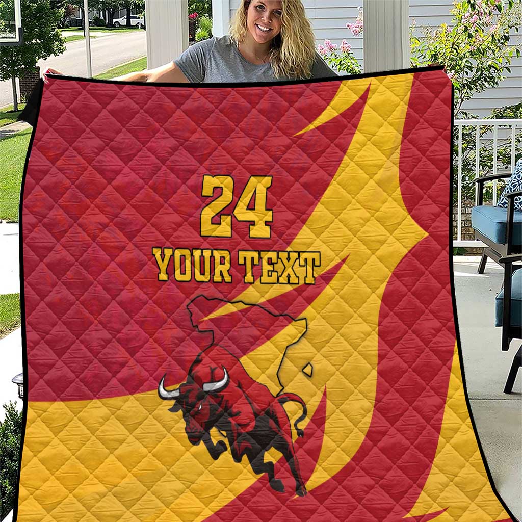 Custom Spain Aggressive Fighting Bull Quilt With Carnation Flowers