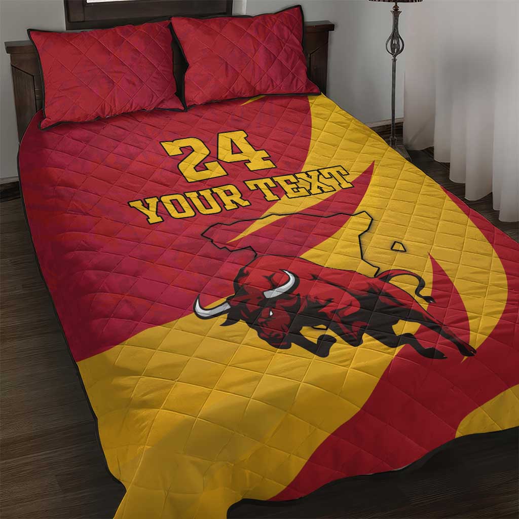 Custom Spain Aggressive Fighting Bull Quilt Bed Set With Carnation Flowers - Wonder Print Shop