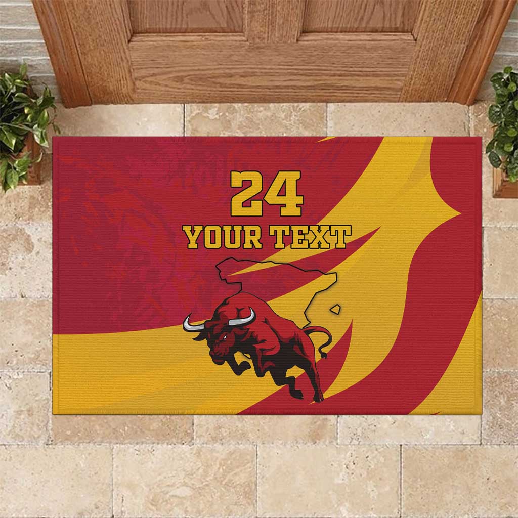 Custom Spain Aggressive Fighting Bull Rubber Doormat With Carnation Flowers - Wonder Print Shop