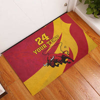 Red and yellow bull doormat with bold "24 YOUR TEXT" design