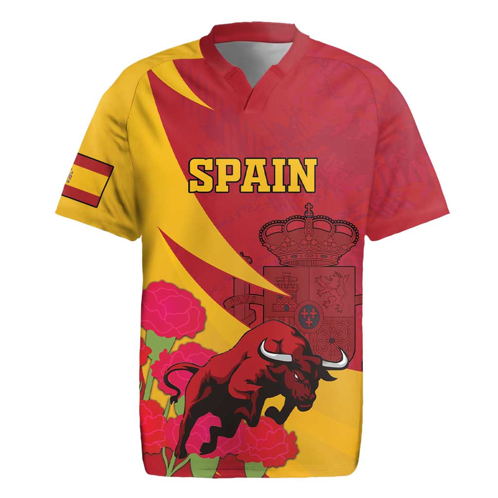 Custom Spain Aggressive Fighting Bull Rugby Jersey With Carnation Flowers - Wonder Print Shop