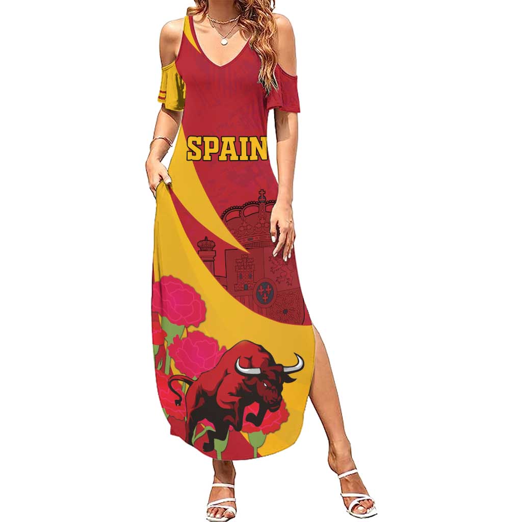 Custom Spain Aggressive Fighting Bull Summer Maxi Dress With Carnation Flowers - Wonder Print Shop