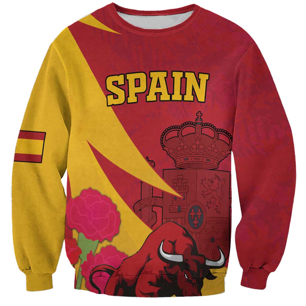 Custom Spain Aggressive Fighting Bull Sweatshirt With Carnation Flowers - Wonder Print Shop