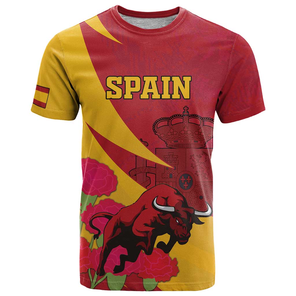 Custom Spain Aggressive Fighting Bull T Shirt With Carnation Flowers - Wonder Print Shop