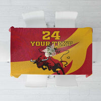 Custom-style tablecloth with bull graphic and "24 YOUR TEXT" center panel