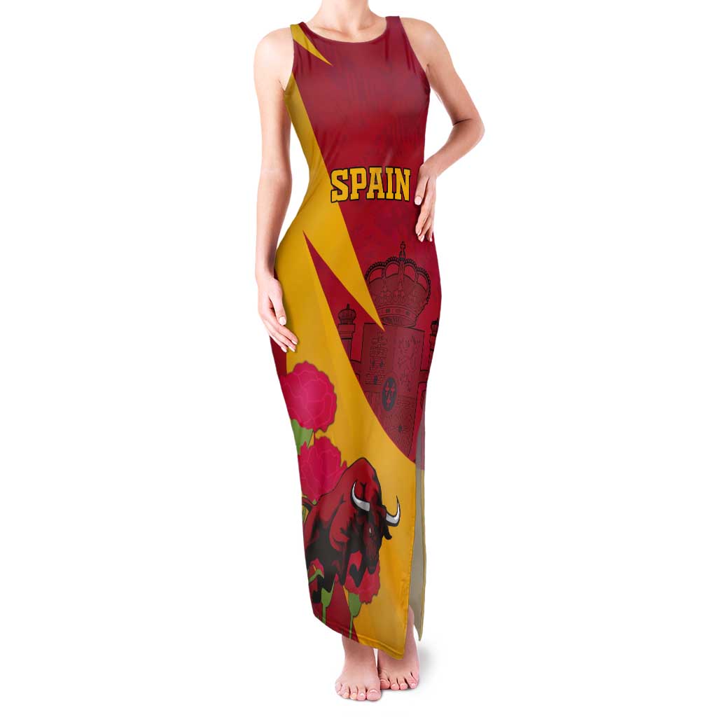 Custom Spain Aggressive Fighting Bull Tank Maxi Dress With Carnation Flowers - Wonder Print Shop