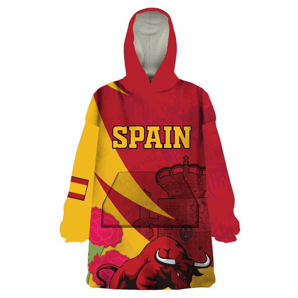 Custom Spain Aggressive Fighting Bull Wearable Blanket Hoodie With Carnation Flowers - Wonder Print Shop