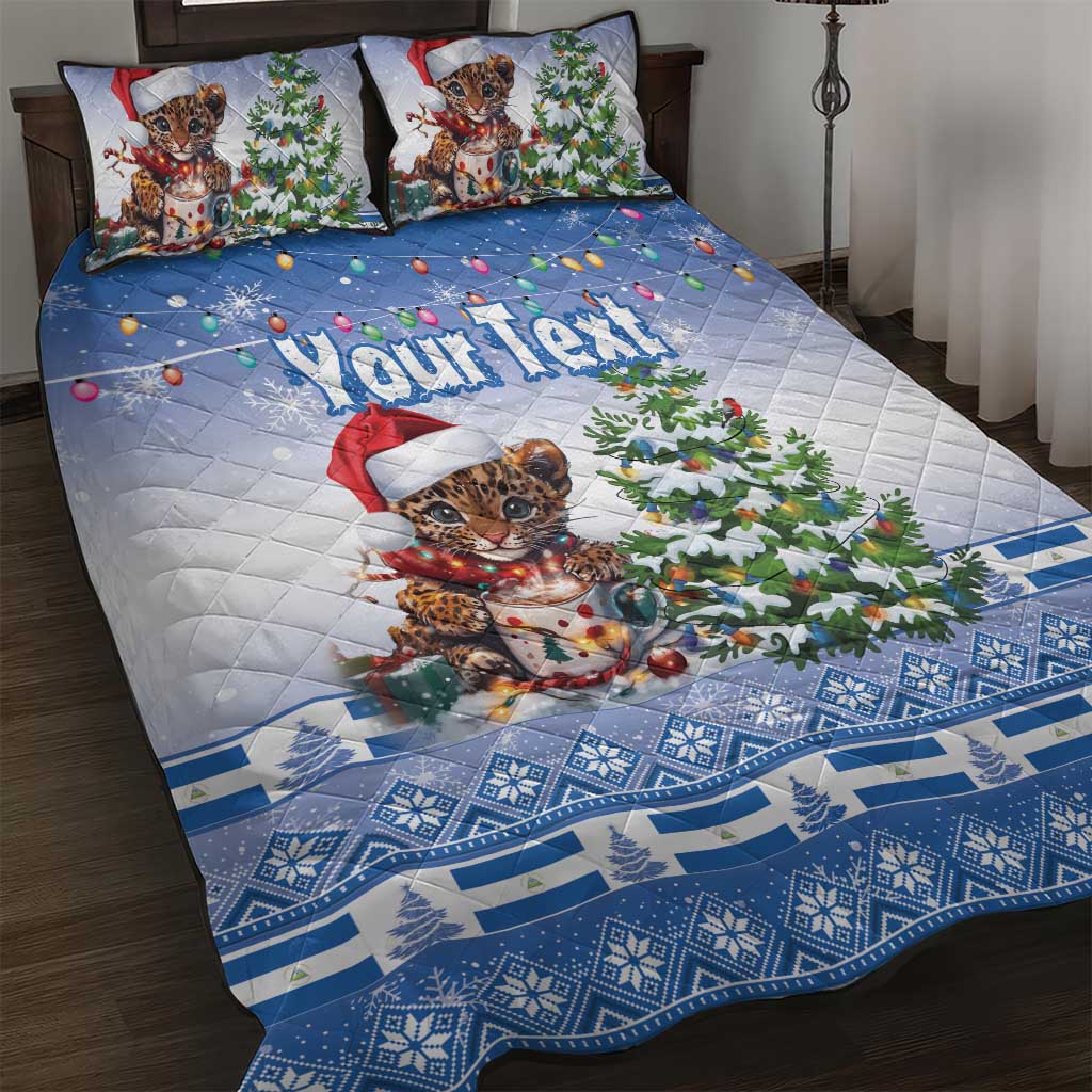 Personalized Nicaragua Christmas Quilt Bed Set Panthera Onca Cute With Christmas Tree - Wonder Print Shop