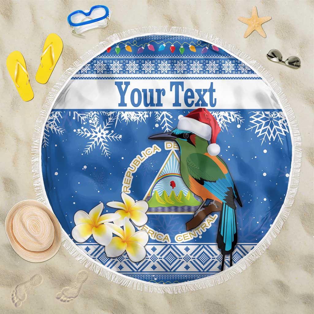 Personalized Nicaragua Christmas Beach Blanket Turquoise-Browed Motmot With Coat Of Arms - Wonder Print Shop