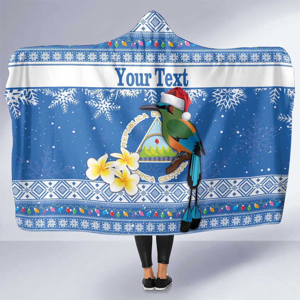 Personalized Nicaragua Christmas Hooded Blanket Turquoise-Browed Motmot With Coat Of Arms