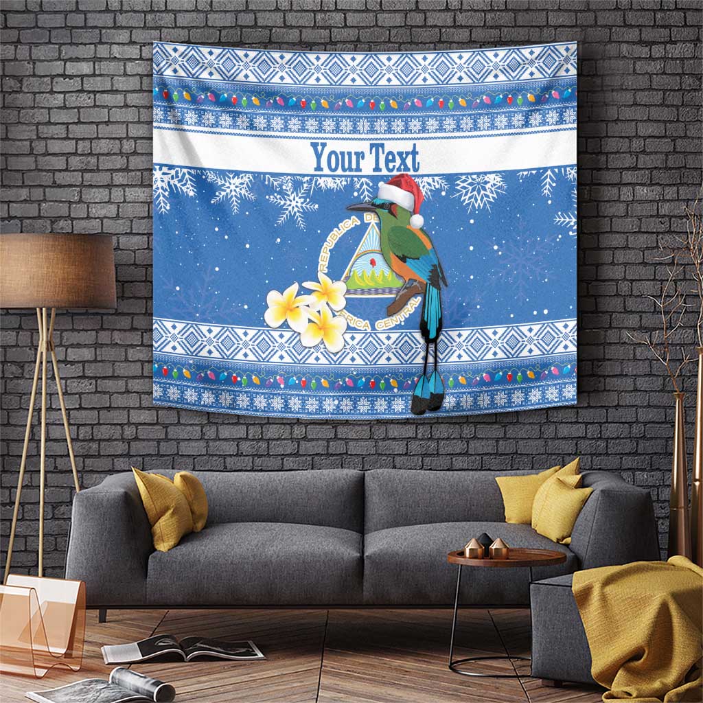 Personalized Nicaragua Christmas Tapestry Turquoise-Browed Motmot With Coat Of Arms