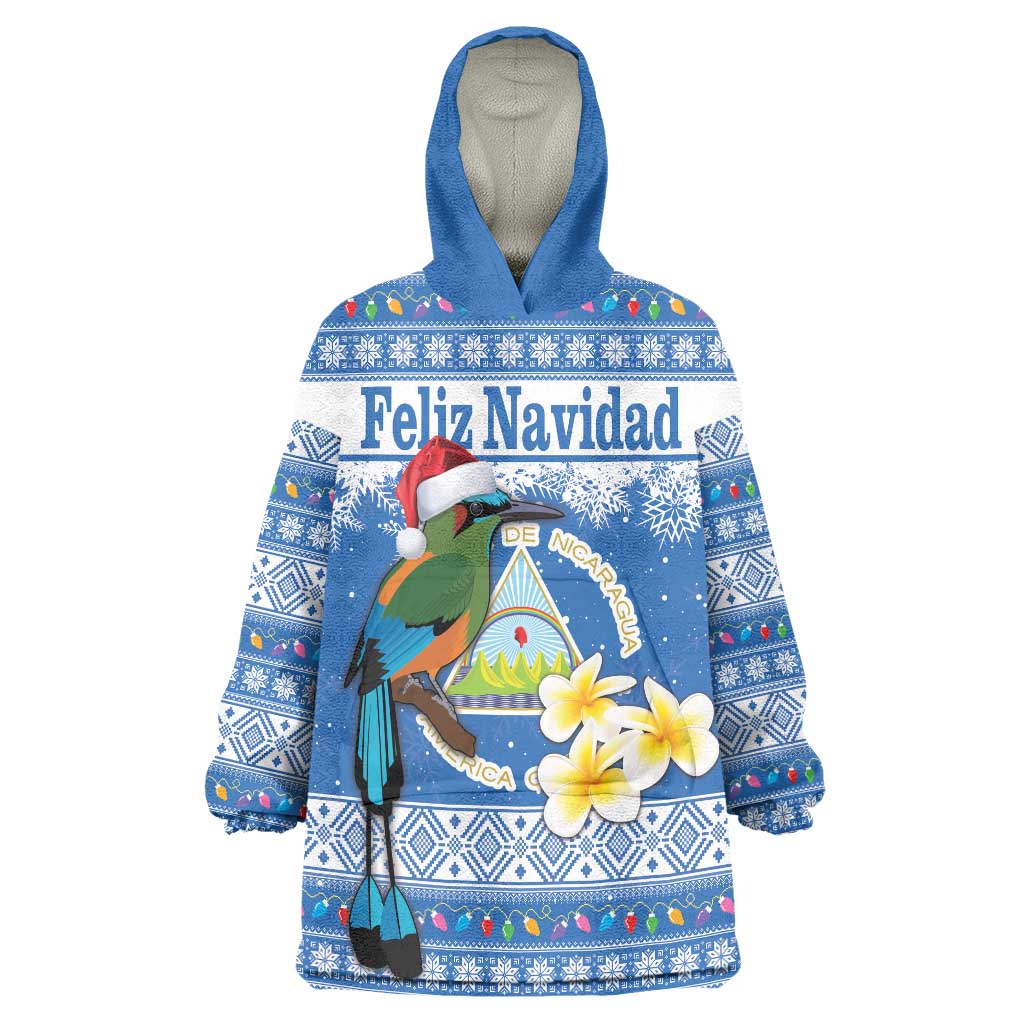 Personalized Nicaragua Christmas Wearable Blanket Hoodie Turquoise-Browed Motmot With Coat Of Arms