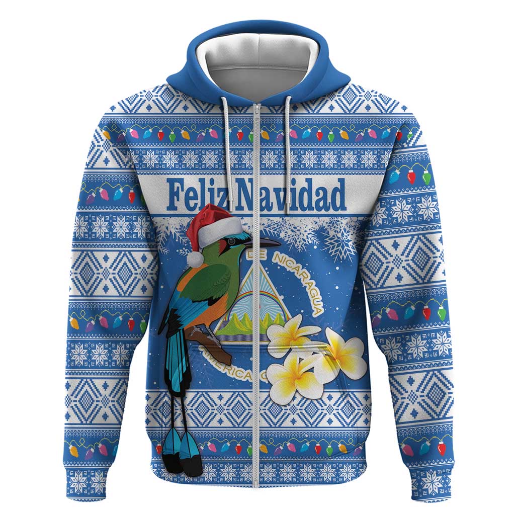 Personalized Nicaragua Christmas Zip Hoodie Turquoise-Browed Motmot With Coat Of Arms - Wonder Print Shop