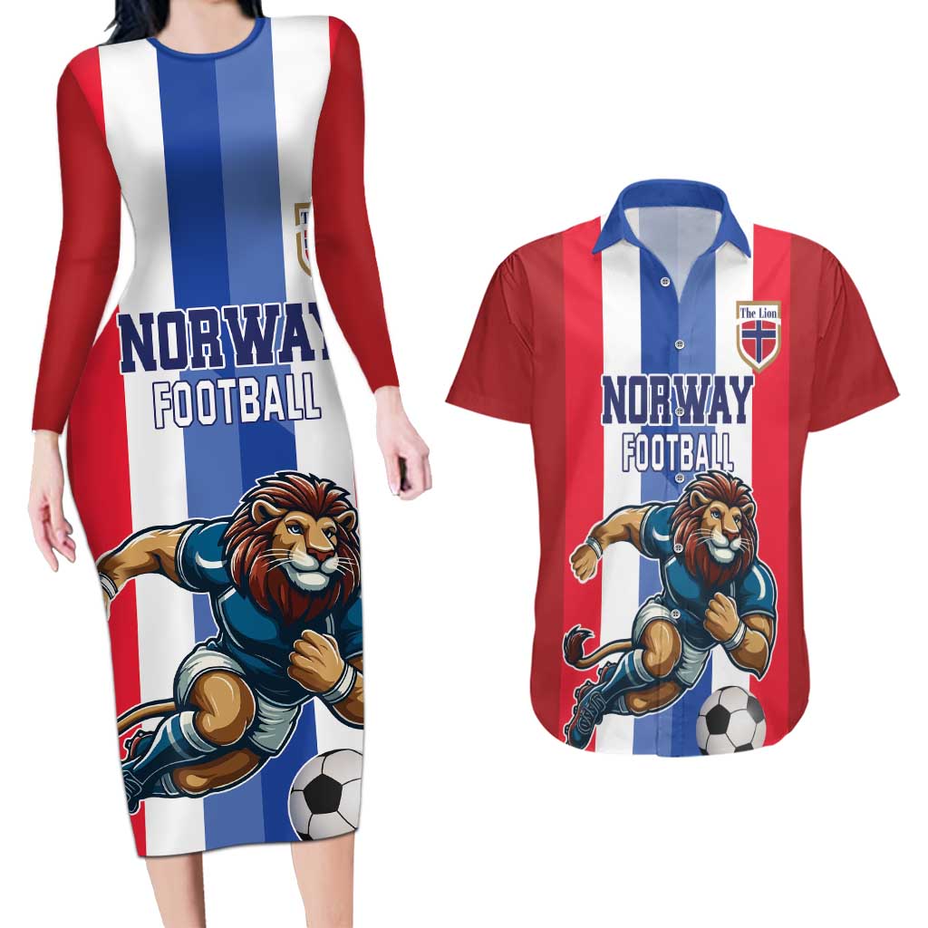 Custom Norway Football Couples Matching Long Sleeve Bodycon Dress and Hawaiian Shirt The Lions Champion 2024 - Wonder Print Shop