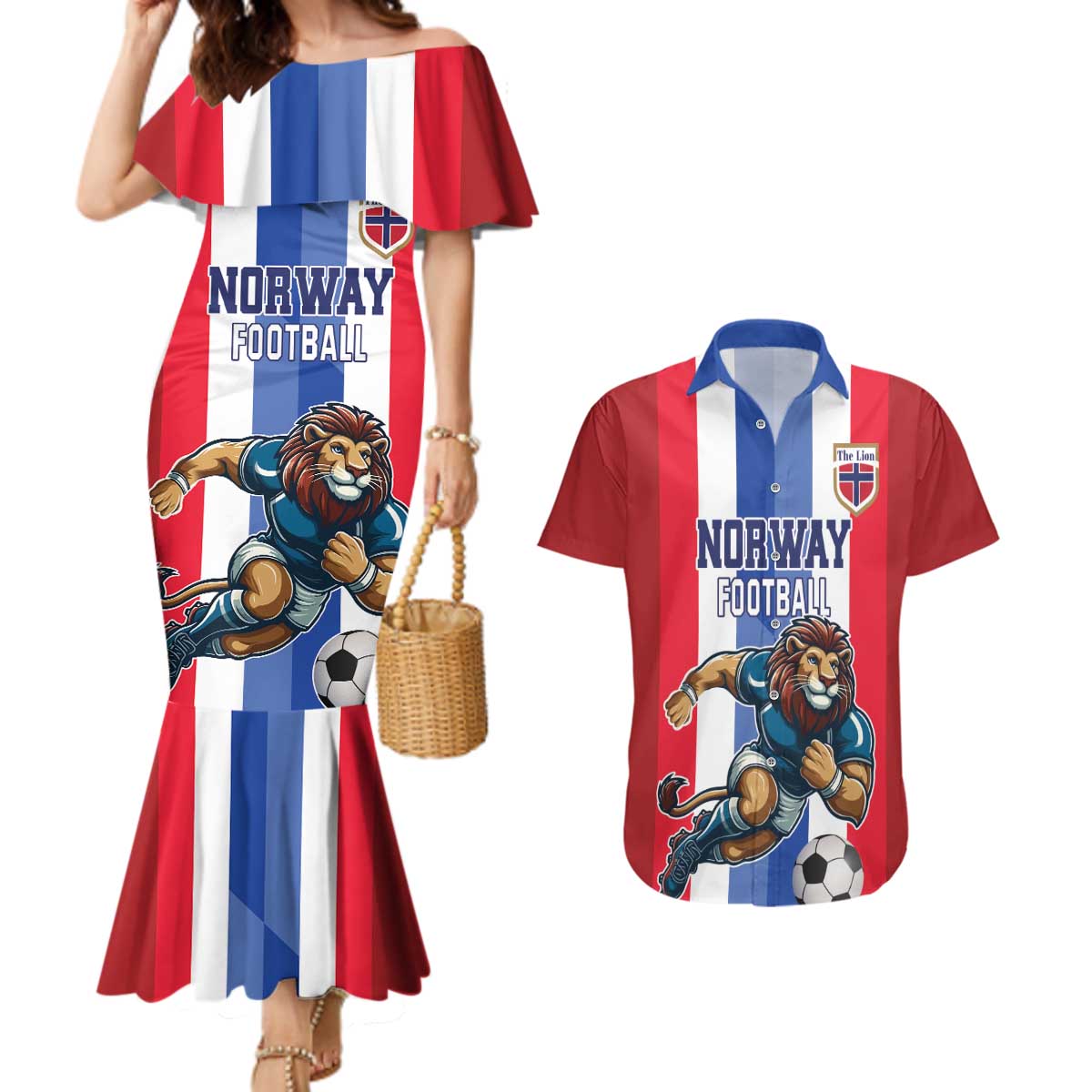 Custom Norway Football Couples Matching Mermaid Dress and Hawaiian Shirt The Lions Champion 2024 - Wonder Print Shop