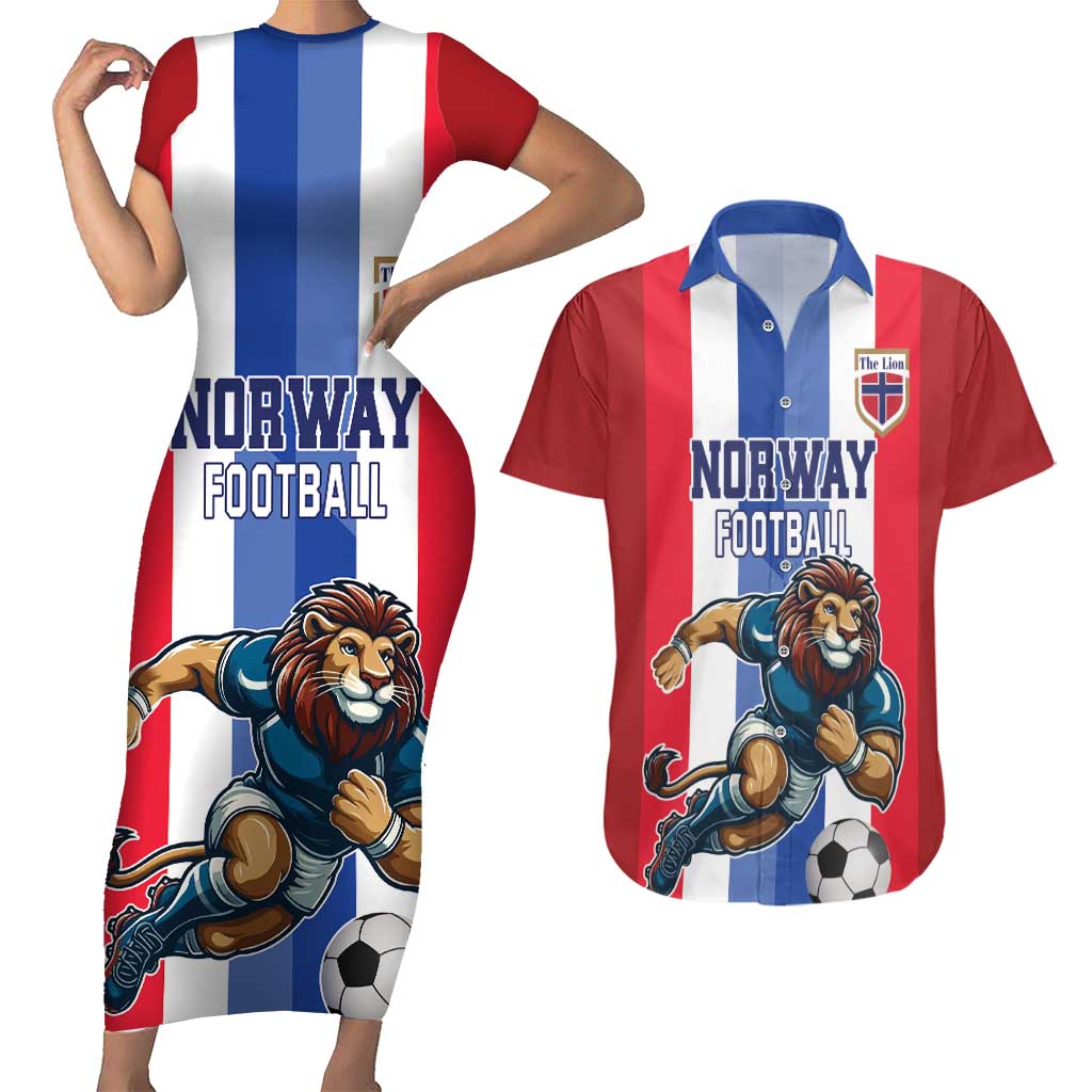 Custom Norway Football Couples Matching Short Sleeve Bodycon Dress and Hawaiian Shirt The Lions Champion 2024 - Wonder Print Shop