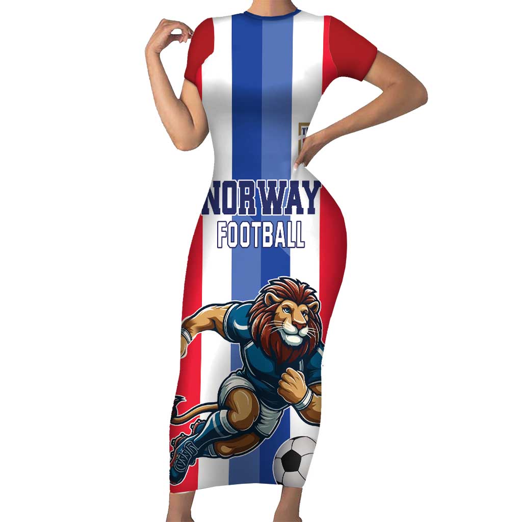 Custom Norway Football Short Sleeve Bodycon Dress The Lions Champion 2024 - Wonder Print Shop