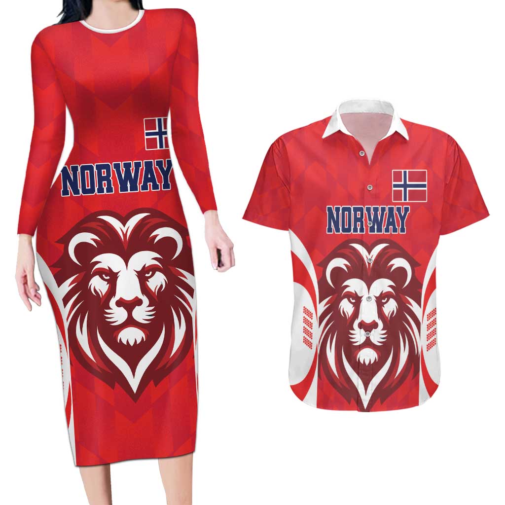 Custom Norway Football Couples Matching Long Sleeve Bodycon Dress and Hawaiian Shirt Red Lion Football 2024 - Wonder Print Shop