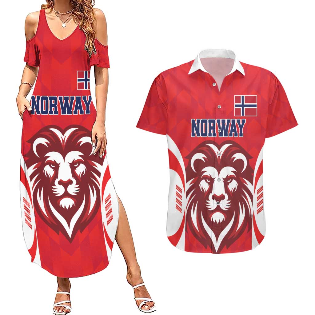 Custom Norway Football Couples Matching Summer Maxi Dress and Hawaiian Shirt Red Lion Football 2024 - Wonder Print Shop