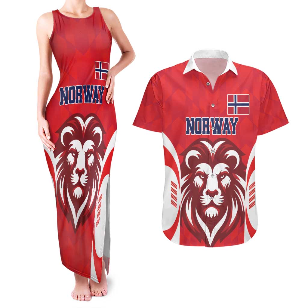 Custom Norway Football Couples Matching Tank Maxi Dress and Hawaiian Shirt Red Lion Football 2024 - Wonder Print Shop