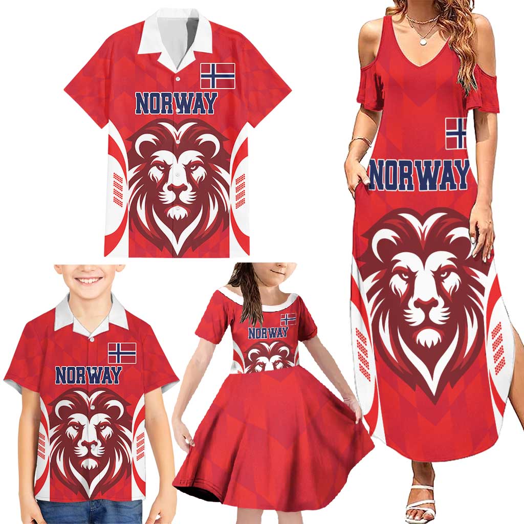 Custom Norway Football Family Matching Summer Maxi Dress and Hawaiian Shirt Red Lion Football 2024 - Wonder Print Shop