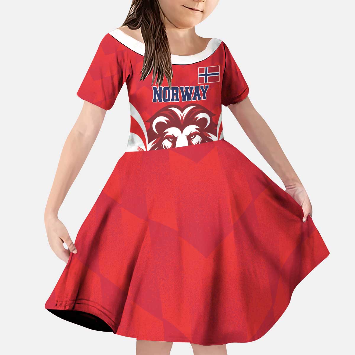 Custom Norway Football Kid Short Sleeve Dress Red Lion Football 2024 - Wonder Print Shop