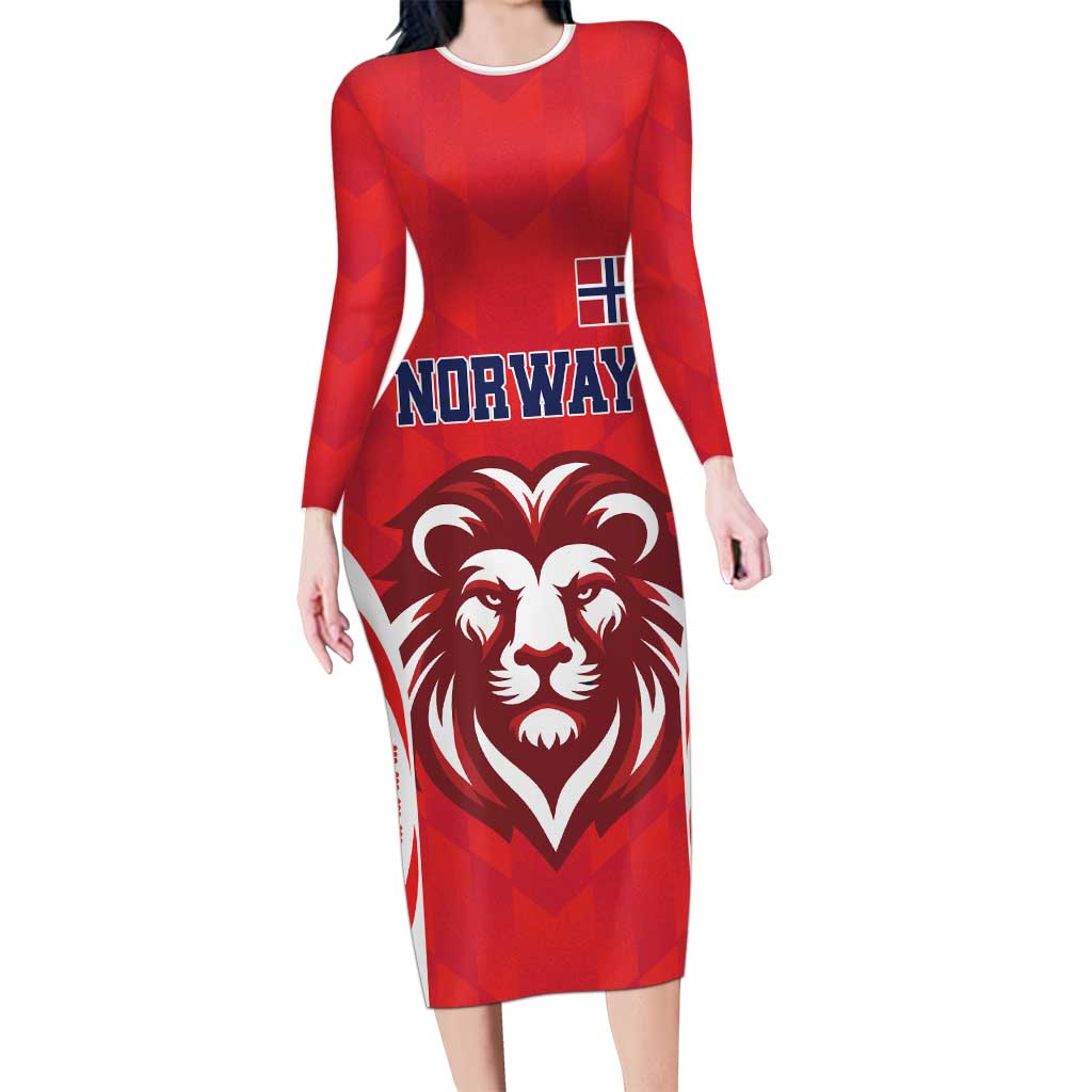 Custom Norway Football Long Sleeve Bodycon Dress Red Lion Football 2024 - Wonder Print Shop