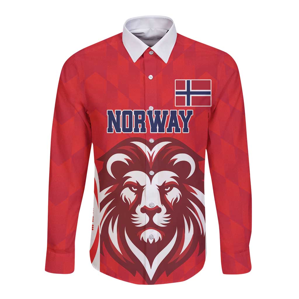 Custom Norway Football Long Sleeve Button Shirt Red Lion Football 2024 - Wonder Print Shop