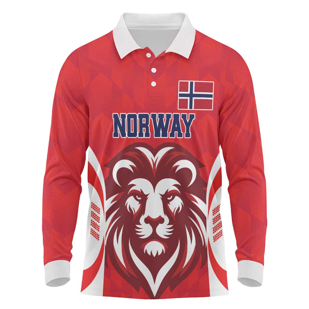 Custom Norway Football Long Sleeve Polo Shirt Red Lion Football 2024 - Wonder Print Shop