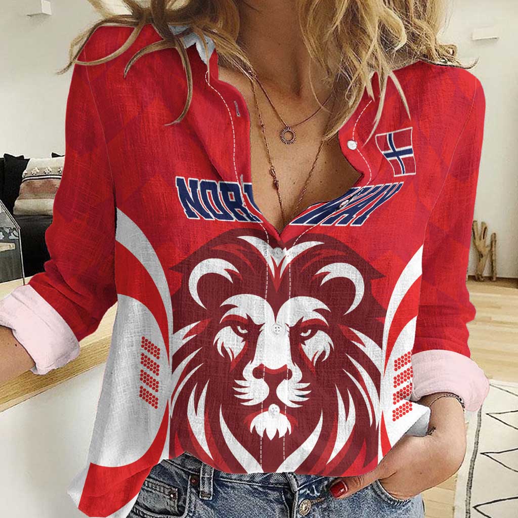 Custom Norway Football Women Casual Shirt Red Lion Football 2024