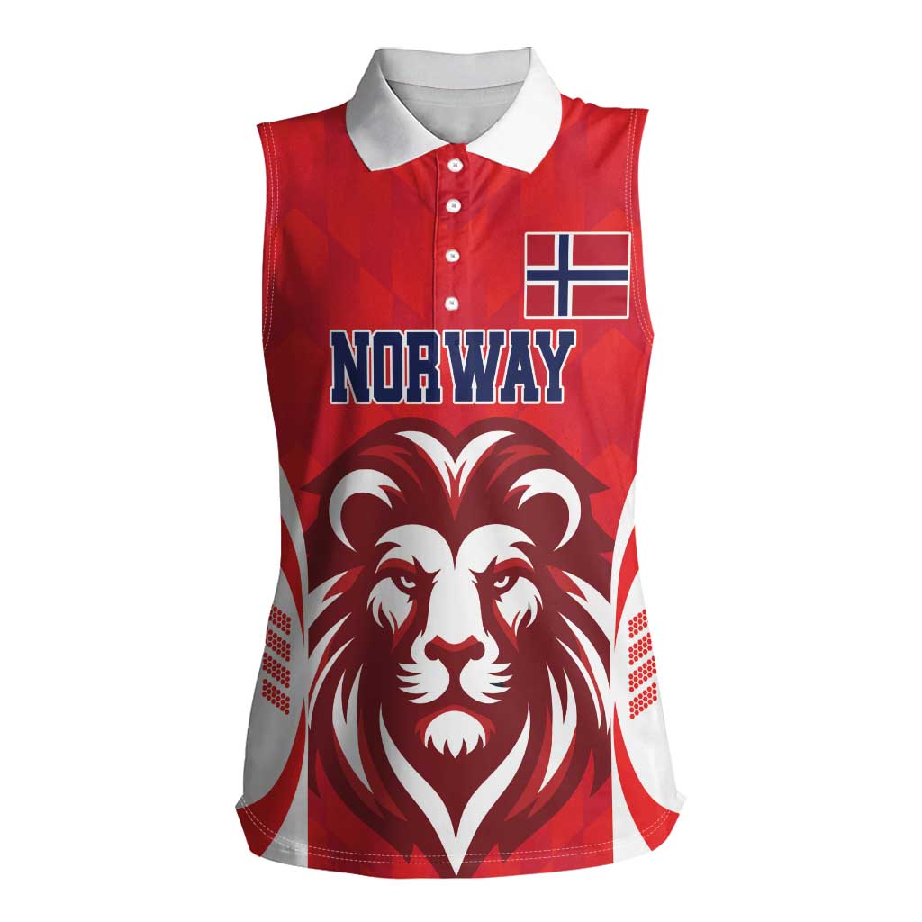 Custom Norway Football Women Sleeveless Polo Shirt Red Lion Football 2024 - Wonder Print Shop