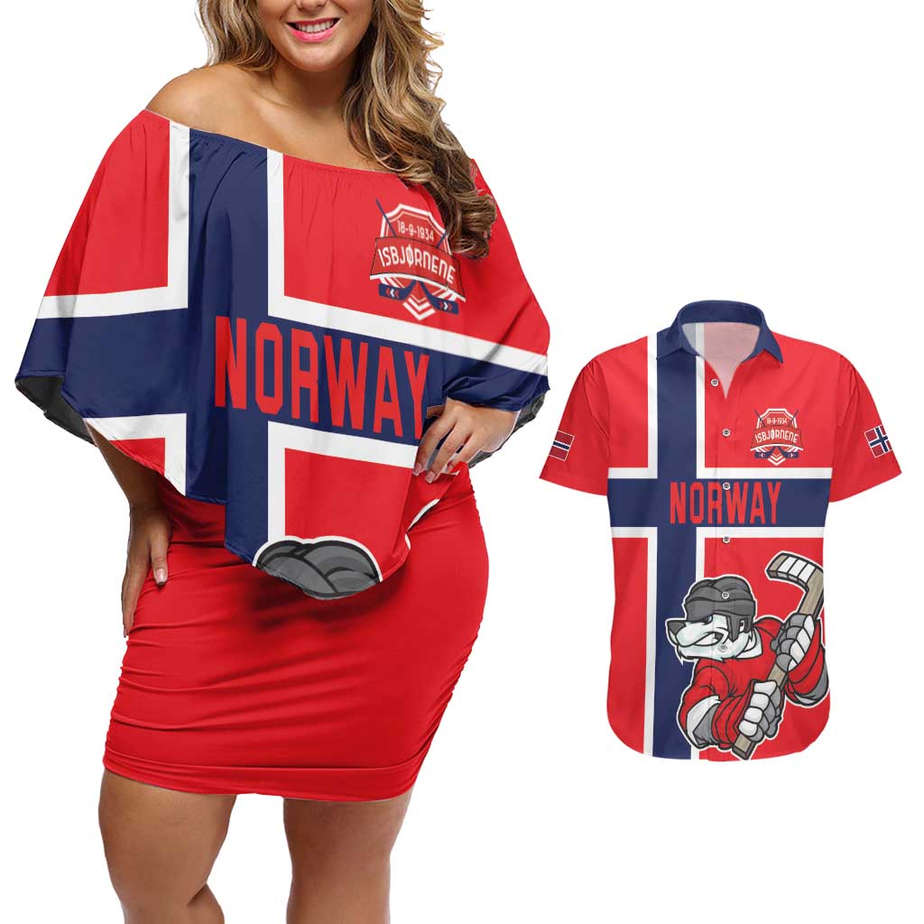 Custom Norway Hockey Couples Matching Off Shoulder Short Dress and Hawaiian Shirt The Polar Bears Hockey - Wonder Print Shop